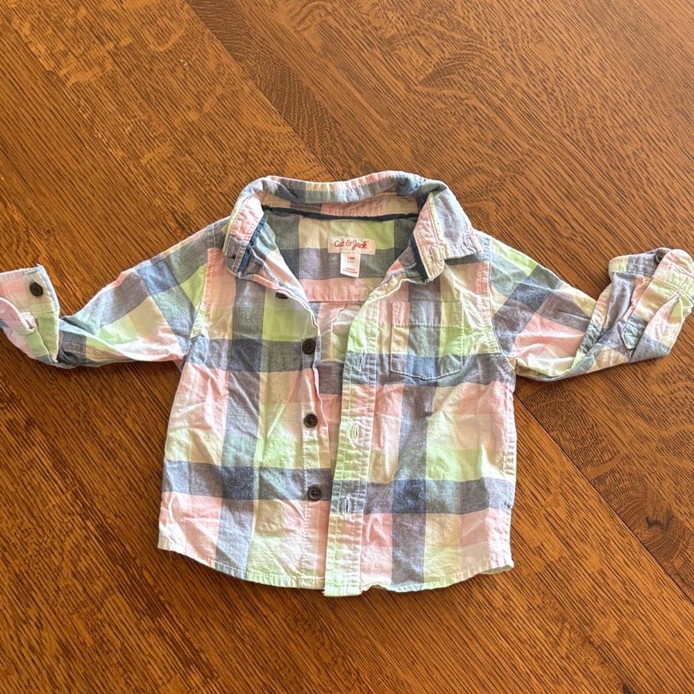 EASTER boy 12 month Cat & Jack Pastel Plaid Button Down Shirt